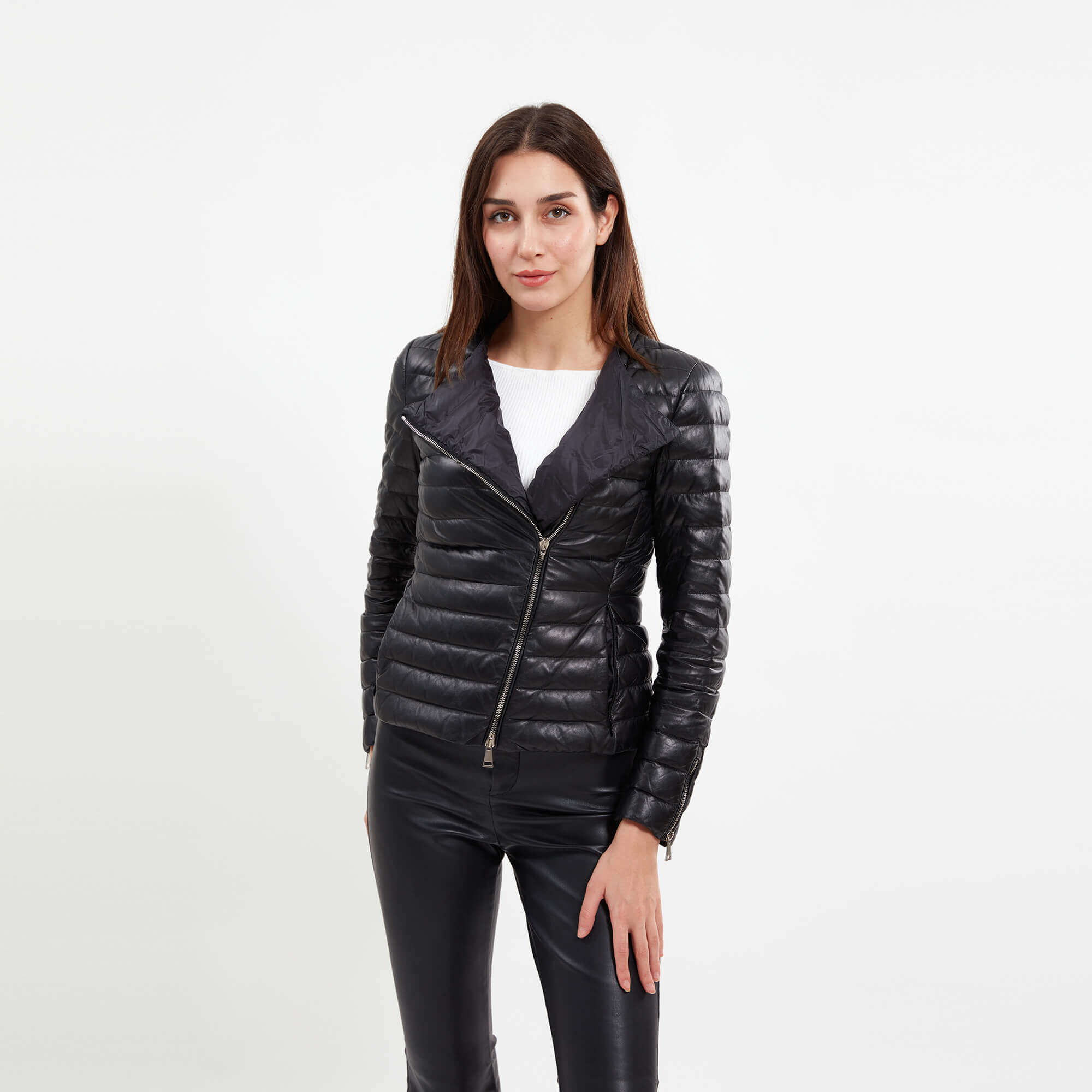 Moncler - Black Lambskin Motorcycle Palomete Down Jacket